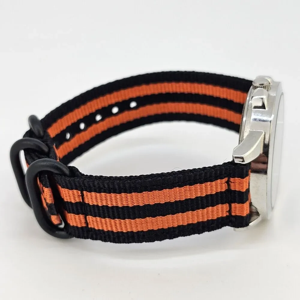 Men's Diamond Watch 40MM Black Dial New Black‎ Orange Canvas Bands New Battery